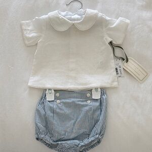 Kristin Ellen Hockman x Edgehill White Shirt and Blue Striped Diaper Cover Set